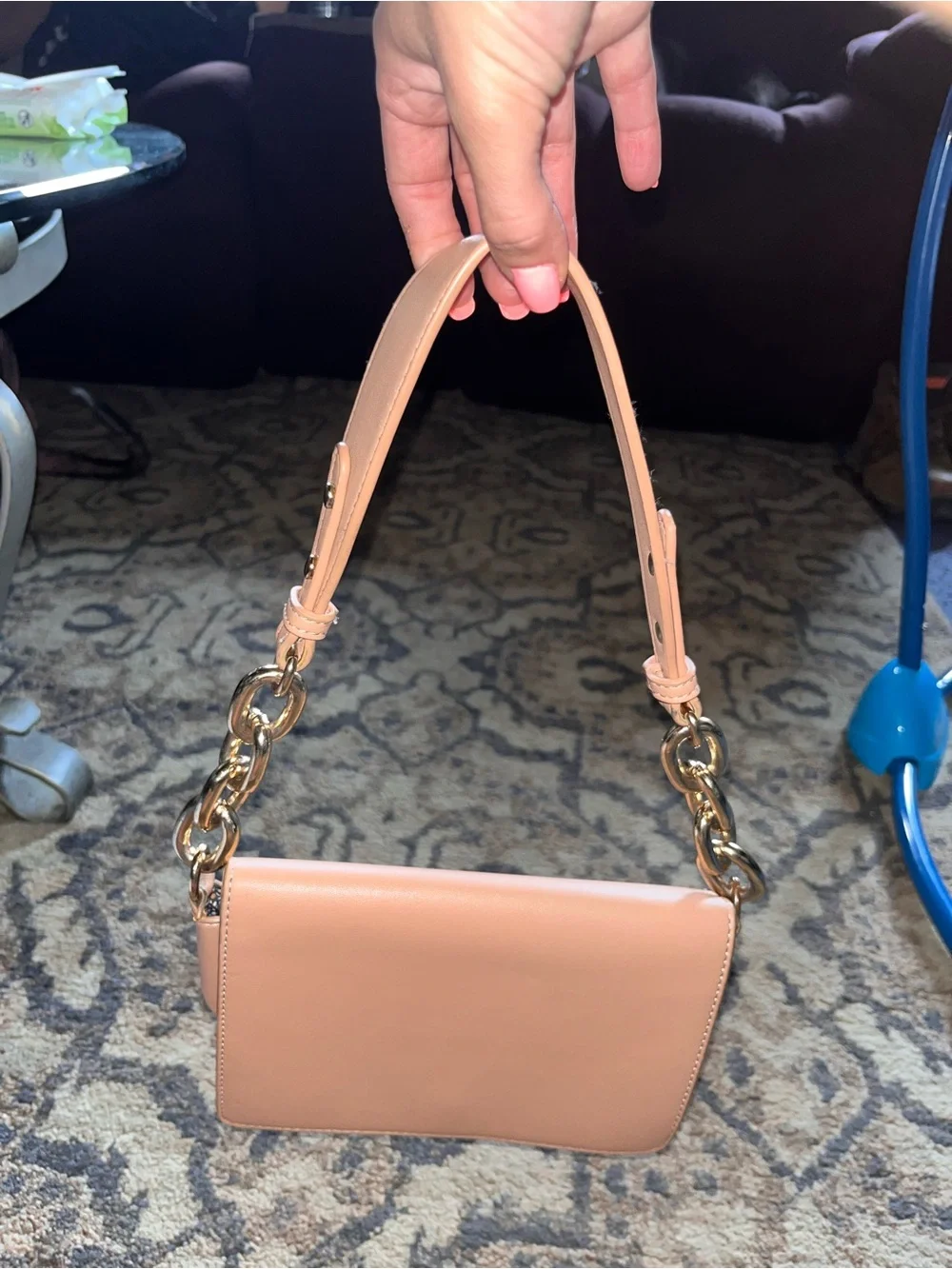 Madison West Peach-Pink Chain-Handle Shoulder Bag